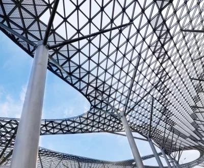 Steel framework and beams used in the construction of a modern high-rise building